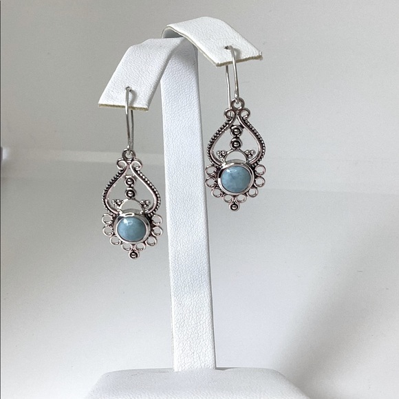 Natural Larimar .925 Sterling Silver Dangle Earrings - Picture 17 of 17